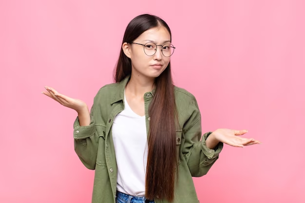 Woman showing comparison with open hands