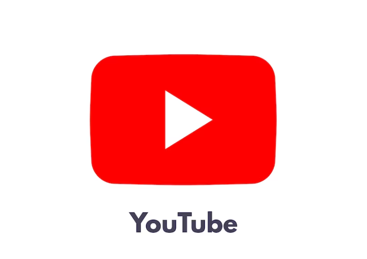 youtube words and red icon on a plain white background